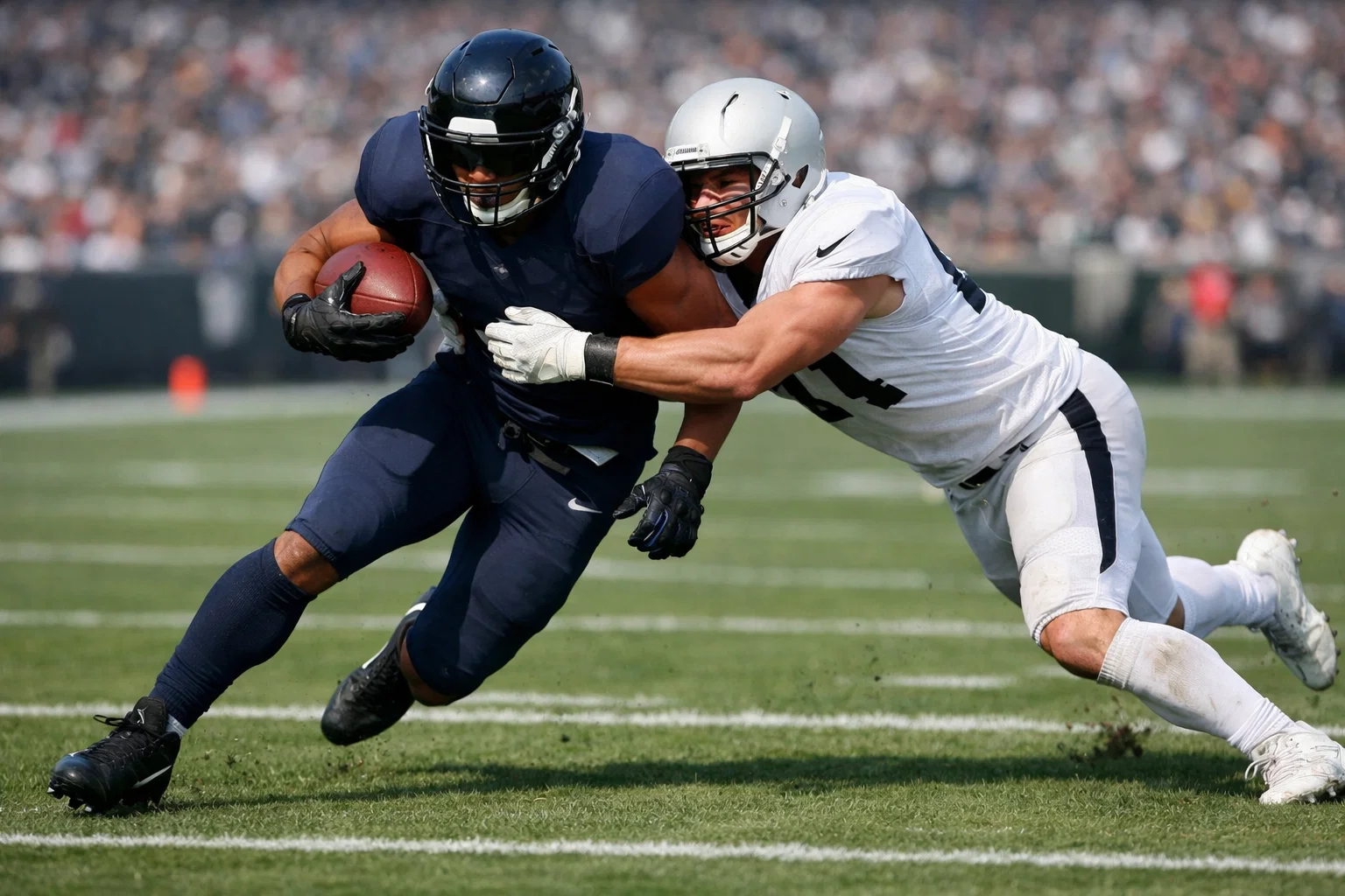 Giocatori di football americano NFL in azione durante una partita sul campo